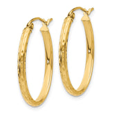14k 2.5x25mm Lightweight Diamond-cut Oval Tube Hoop Earrings